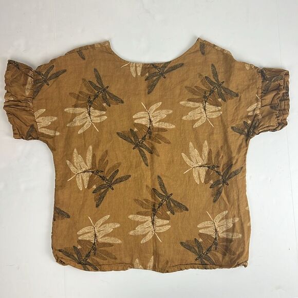 Elena Baldi DragonFly 100% Linen Mustard Yellow Ruffle Sleeve Blouse Small - Picture 10 of 14